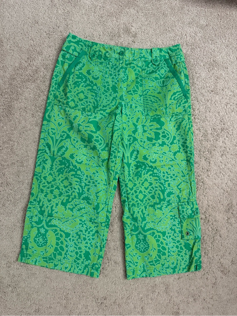 Sigrid Olson Bright Green Paisley Capris